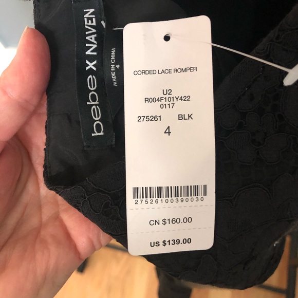 NWT bebe corded lace romper Black (4) - Picture 4 of 5